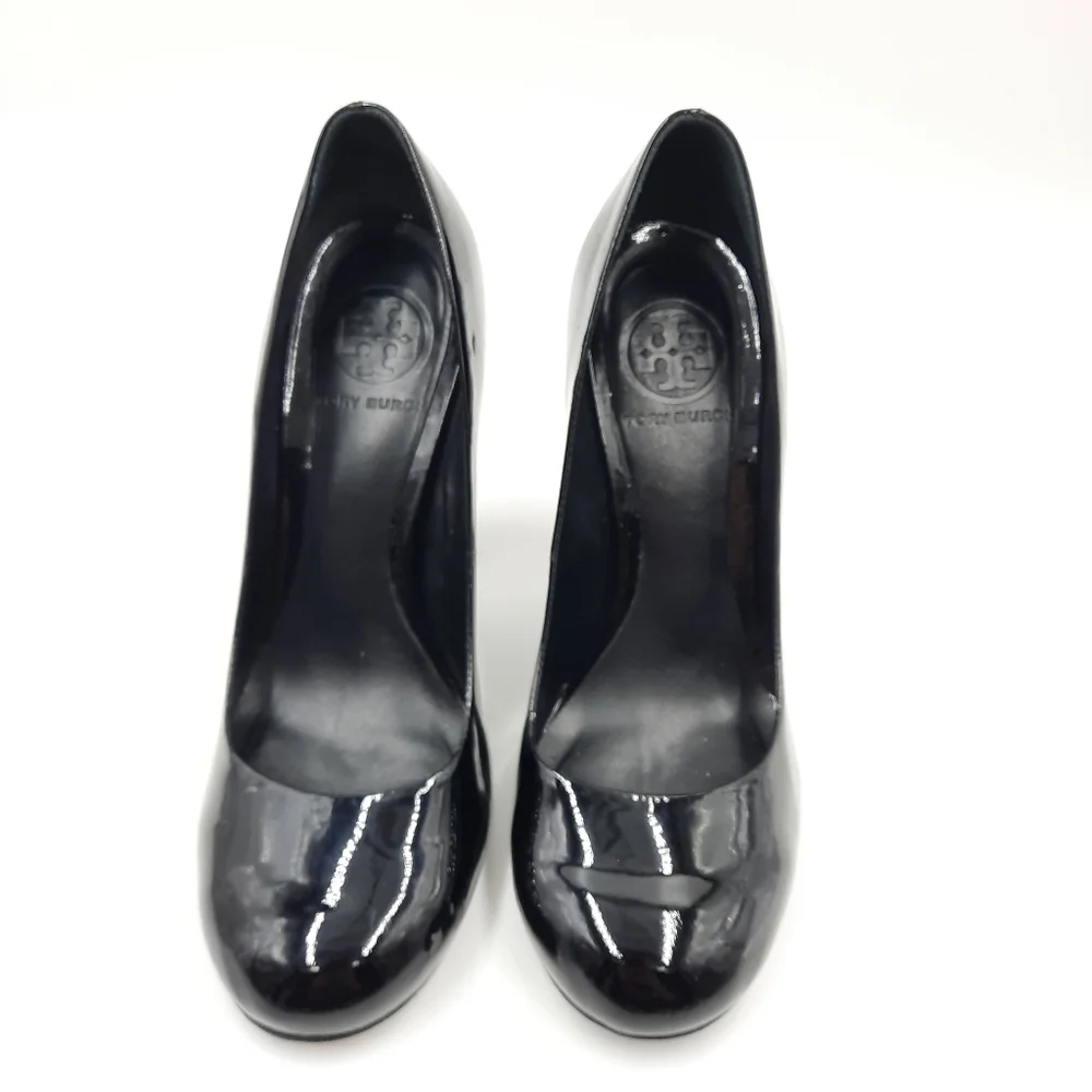 TORY BURCH Patent Leather Colin Pumps Glitter Heel Witchy Office Evening Black 7 - Picture 6 of 14